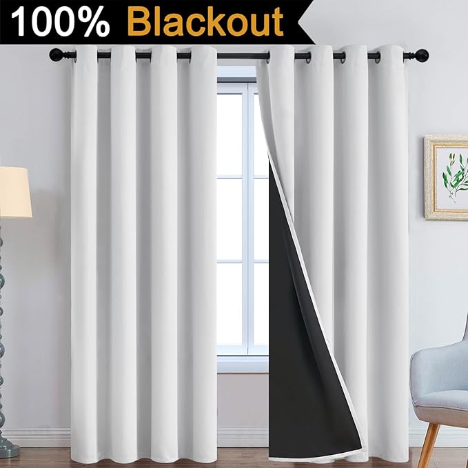 Yakamok 100% Blackout Curtains 90 Inches Long, 2 Thick Layers Heat and Full