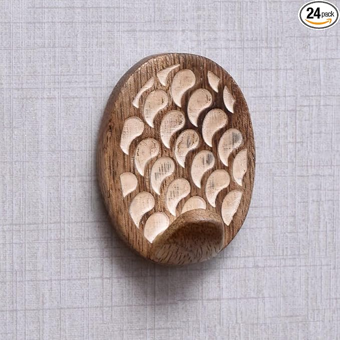 IndianShelf 6 Lb- 24 Pieces Decorative Wood Adhesive Wall Hooks–Boho Peel and