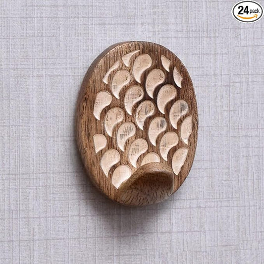 IndianShelf 6 Lb- 24 Pieces Decorative Wood Adhesive Wall Hooks–Boho Peel and