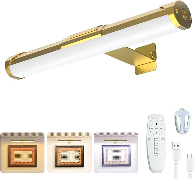 MIOBLUE Picture Light with Remote and Timer, 13.8in Rechargeable Picture Light