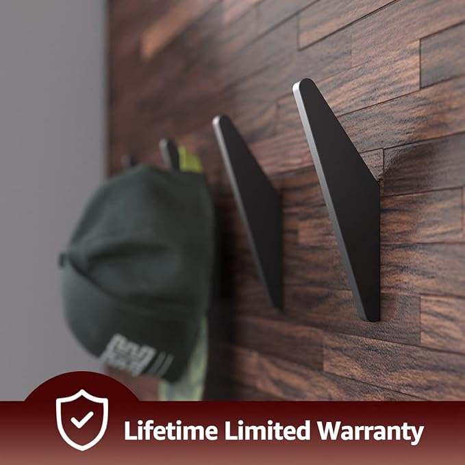 COCOYA 2Pack Metal Wall Hooks, Minimalist Coat Hooks Matte Black Simple Modern