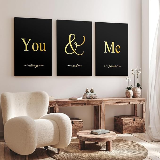 GUBIYU Black and Gold Bedroom Art Love Wall Decor