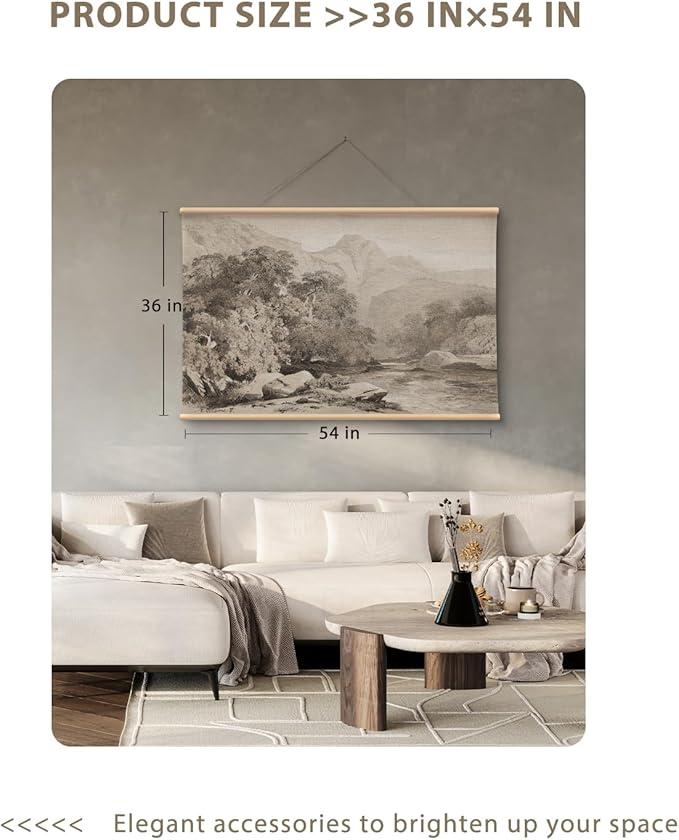 VIYYIEA Extra Large Canvas Wall Art, 36x54 Inch Neutral Vintage Landscape Wall Decor, Minimalist Mountain Scenery for Living Room, Bedroom, Above Sofa