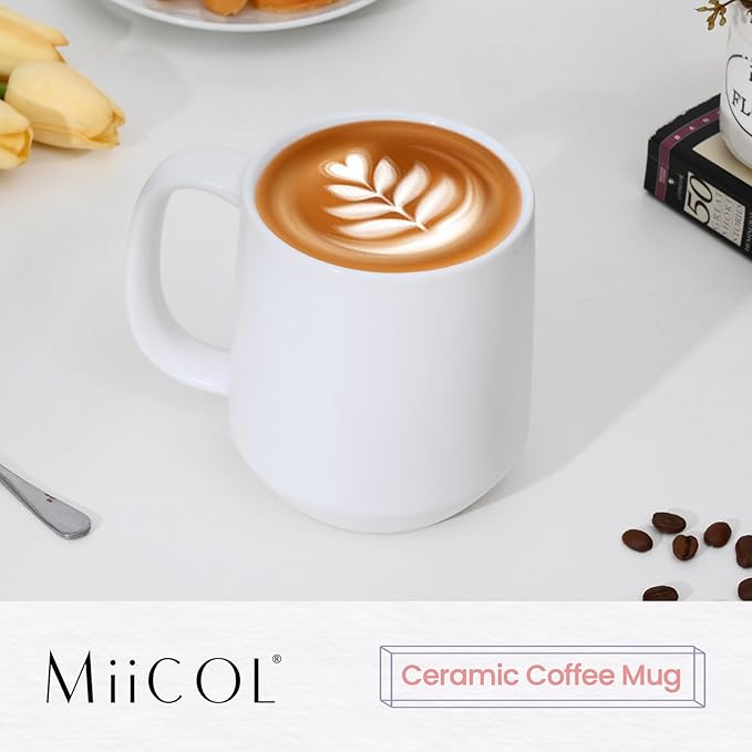 Miicol 16 oz Large Ceramic Coffee Mug, Tea, Mulled Drinks Cup, Gift for Office Staff or Home Using, Microwave and Dishwasher Safe, Frosted Surface, White