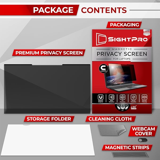 SightPro Magnetic Laptop Privacy Screen 13.3 Inch 16:10 - Removable Computer Privacy Filter Shield and Protector