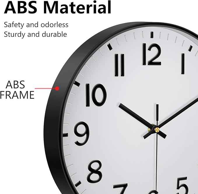 Wall Clocks Battery Operated, 12 Inch Non Ticking Digital Wall Clock, Silent