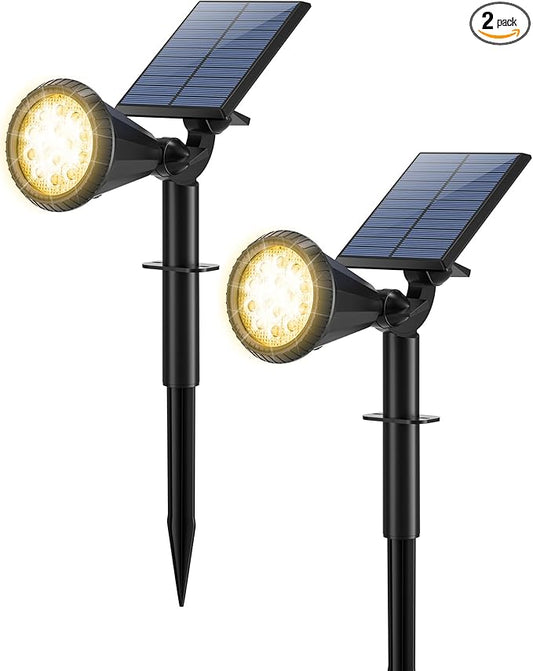 Tadyreal Solar Spot Lights Outdoor Waterproof 180Â° Adjustable Solar Powered Landscape Lights for Yard 4 Lighting Modes Solar Spotlights for Pathway Garden Outside Wall Pool Porch (2 Pack, Warm White)