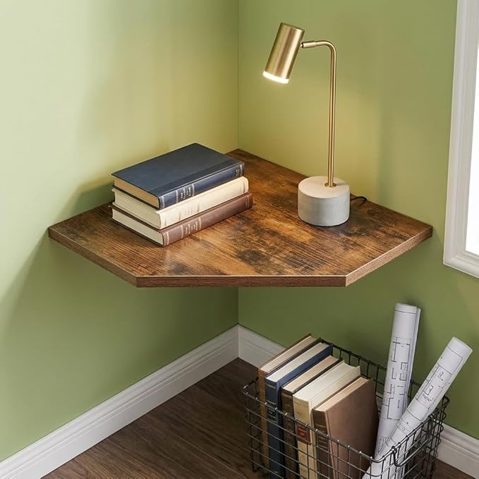 SUYU Set of 3 Floating Corner Shelves, 11.8" Rustic Wood Corner Shelf Wall