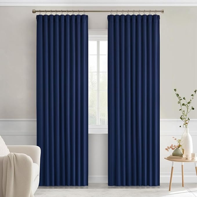 MIULEE Navy Blue Back Tab Blackout Curtains 72 Inches Long 2 Panels Set