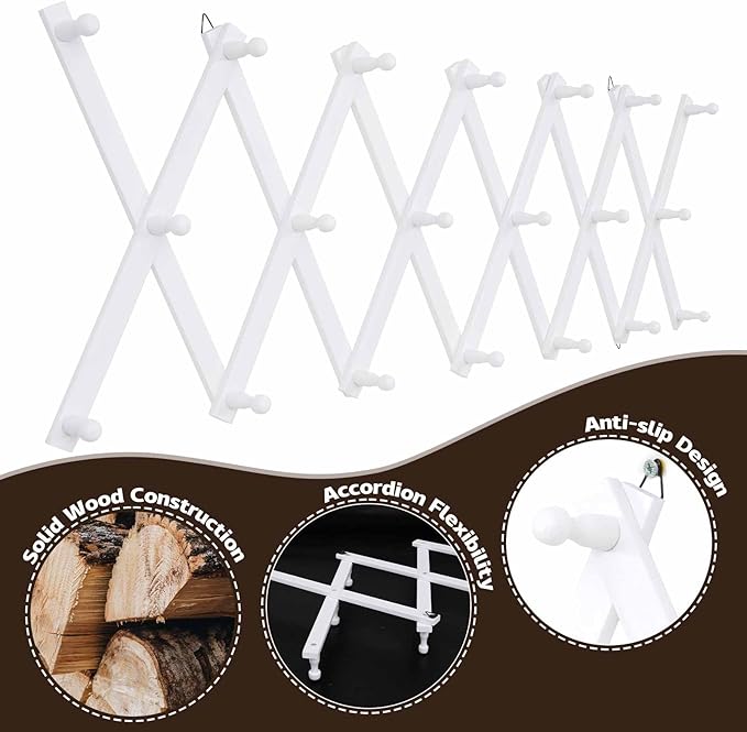 SCUNDA Wall Rack with 20 Hooks, Wooden Wall Expandable Coat Rack