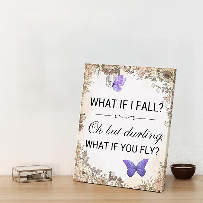 Inspirational Purple Butterfly Wall Art Decor, What If You Fly Motivational