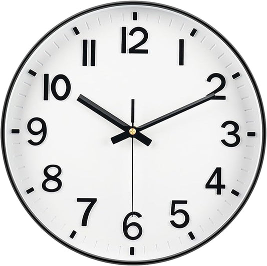 Black Wall Clock, 8 Inch Wall Clocks Battery Operated, Round Modern Non Ticking