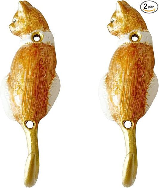2 Pack Decorative Wall Hooks, Vintage Cat Shaped Metal Wall Hook