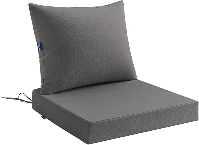 MIULEE Dark Grey Outdoor Chair Cushion 22x22 Inch for Patio Furniture Linen Textured Waterproof & 3 Year Color Fastness Seat and Back Couch Cushion with Ties No Slip Design