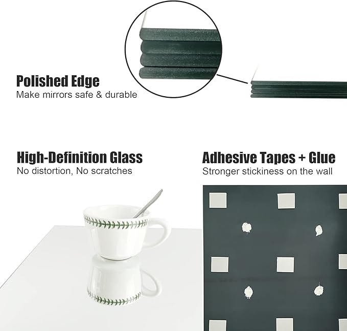 TRAHOME Home Gym Mirror Tiles for Wall, Living Room, Over The Door