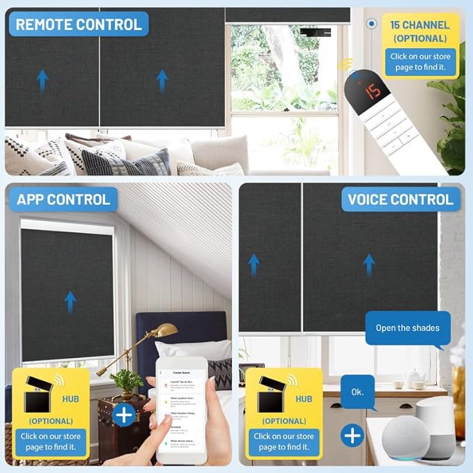 Motorized Blinds with Remote, Cordless Smart Blinds with Valance Cover