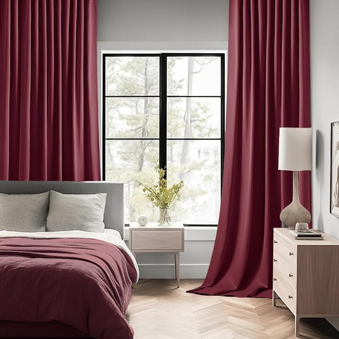 MIULEE Christmas Wine Red Back Tab Blackout Curtains 84 Inch Length 2 Panels Set