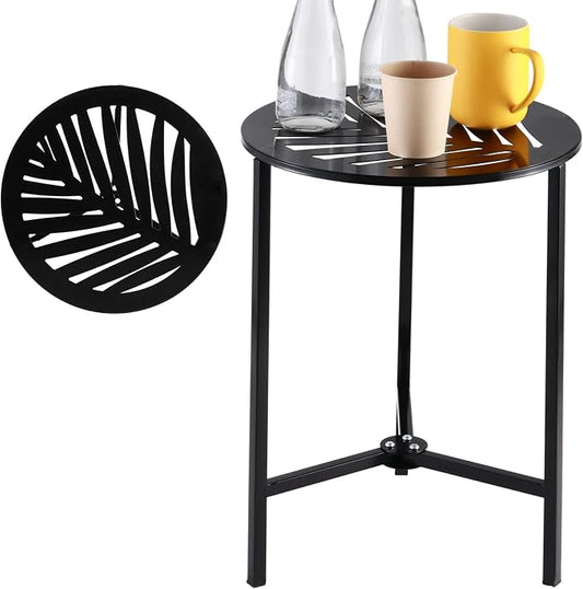 Party Zealot 1-Pack Small Round Metal Side Tables, 13-Inch Black Outdoor End Tables for Patio, Balcony, Porch or Garden â Weather-Resistant Corner Coffee Table for Small Spaces & Indoor Plant Stand