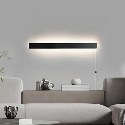KELUOLY Modern Plug in Wall Sconces, 23.6 inch Frosted Black LED Long Wall