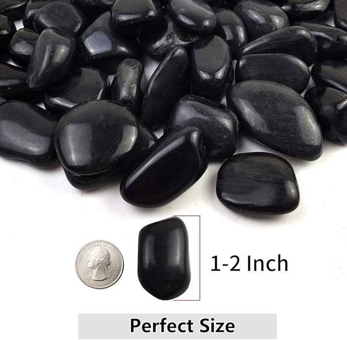 YISZM 40lbs Black Pebbles Mulch for Landscaping, 1-2 Inch High Polished Natural River Rocks for Plants, Decorative Stones Garden Outdoor and Indoor DIY Vase Filler Fish Tank Aquariums