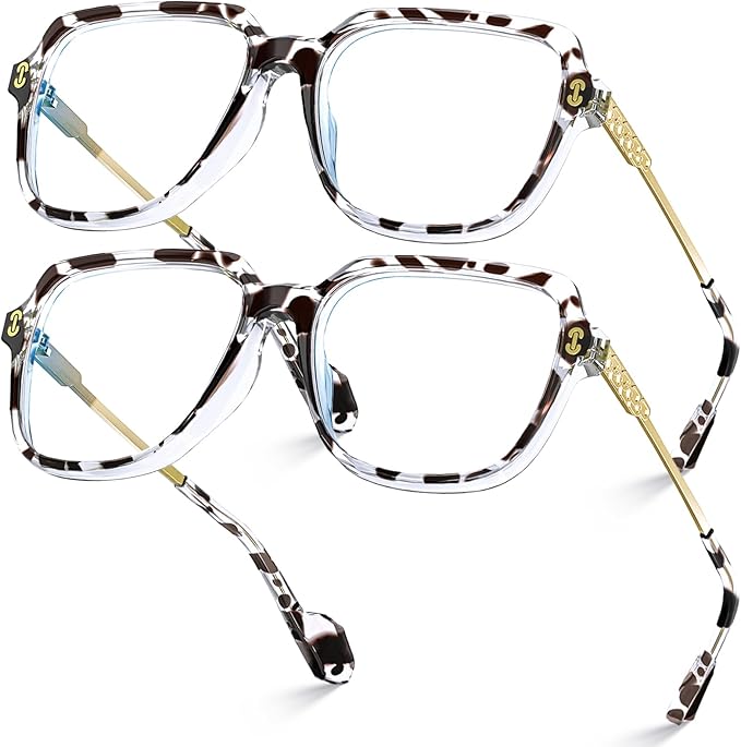 VISOONE 2 Pack Oversized Blue Light Blocking Glasses with Chic Square TR90 Frame and Metal Temple for Women Men REMY