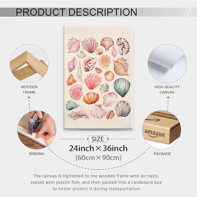 Pink Seashell Posters Coastal Cowgirl Canvas Wall Art Trendy Beach Starfish