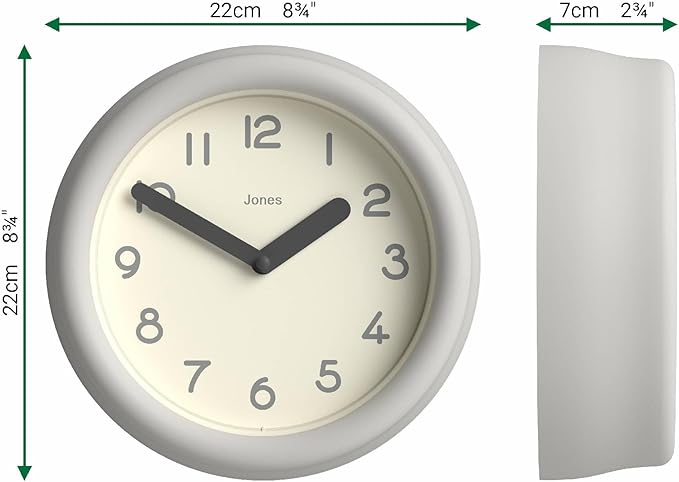 JONES CLOCKS® Fuze wall Clock | Small Round Clock | Gray | Playful Modern Design