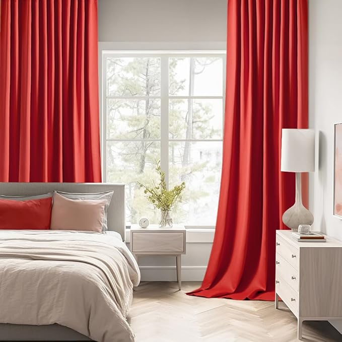 MIULEE Christmas Red Back Tab Blackout Curtains 108 Inch Long 2 Panels Set