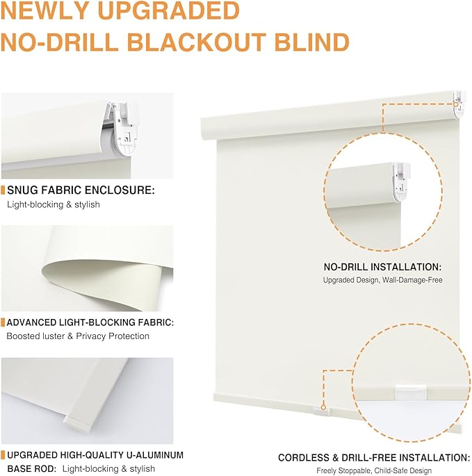 AOSKY No Drill Cordless Blackout Roller Shades