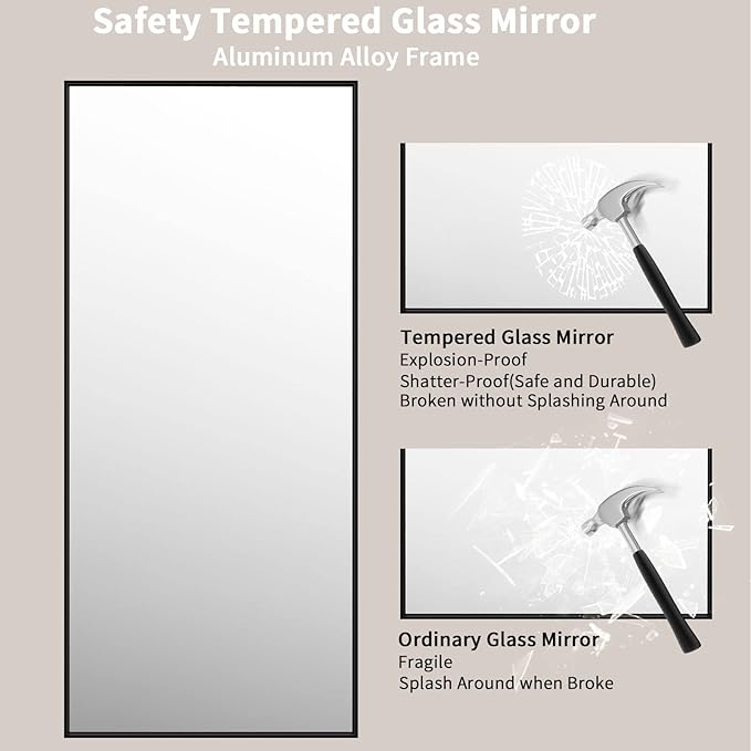 LOAAO 72"X32" Black Rectangle Bathroom Mirror Wall, Matte Black Aluminum Alloy