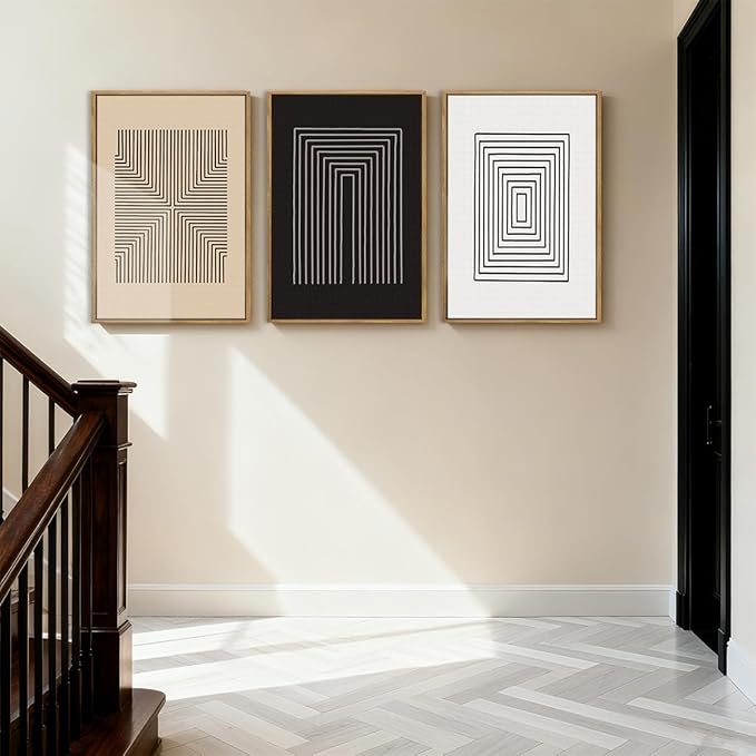 Anyzal Extra Large Abstract Black Framed Wall Art 24x36 Inch Boho Modern Canvas Wall Decor Brown White Minimalist Art prints for Living Room Bedroom Office Set of 3