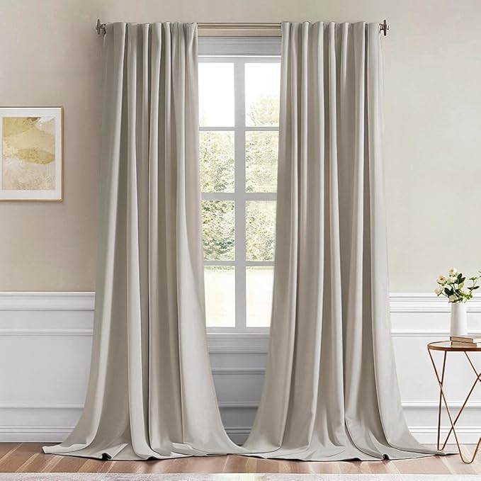 MIULEE Natural Back Tab Blackout Curtains 108 Inch Long 2 Panels Set