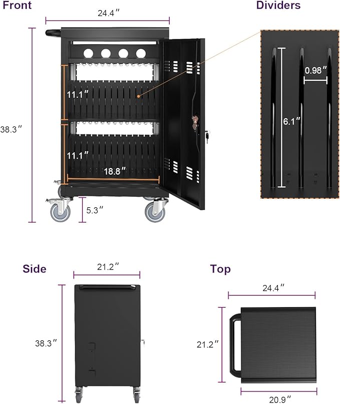 Laptop Charging Cabinets, Mobile Charging Carts and Cabinets, Holds Up to 32 Units, with Power Cord Management, Fits Screen Sizes Up to 16.3", Fits Chromebooks, Laptops, Fits School, Business, White
