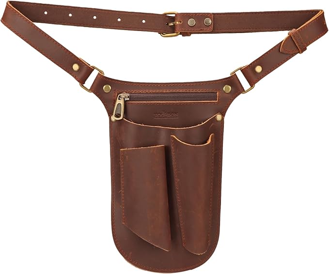 Tourbon Leather Gardening Belt Florist Tool Bag Gardener Holster Waist Pouch Electrician Carpenter Organizer Kit with 4 Pockets Up to 44"", Brown