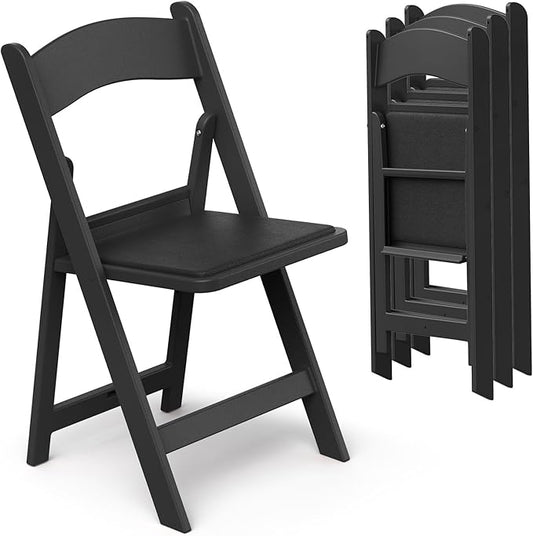 Nazhura Garden and Patio Folding Chair Set of 4 for Events and Wedding, Lightweight with Padded Seat, Water-Proof, Double Braced Frame, Non-Slip Feet, 900LB Capacity (Black)