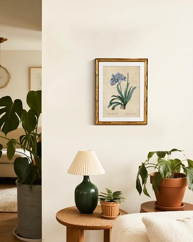 InSimSea Gold Bamboo Framed Canvas Wall Art, Retro African Lily Botanical Prints