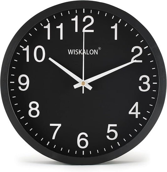 WISKALON 10 inch Wall Clock, Silent Non-Ticking Elegant Black Frame Wall Clock