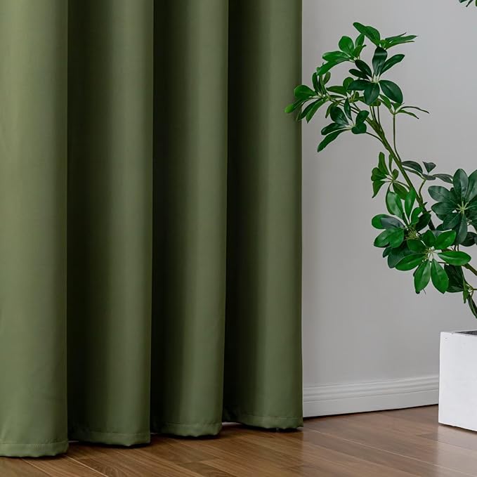 IGEMAEVE Olive Green Curtains 96 Inch Length 2 Panels Set, Light Filtering