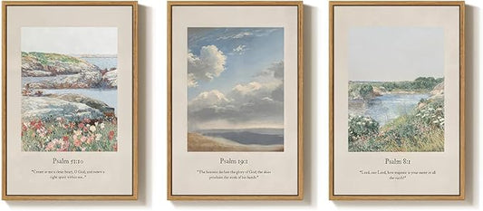 Framed Christian Wall Art for Living Room, Vintage Psalm Scripture Wall Decor