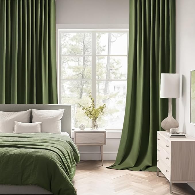 MIULEE Olive Green Back Tab Blackout Curtains 84 Inch Length 2 Panels Set