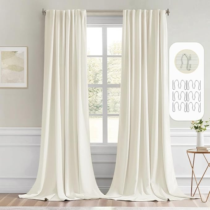 MIULEE Cream Back Tab Blackout Curtains 120 Inch Long 2 Panels Set