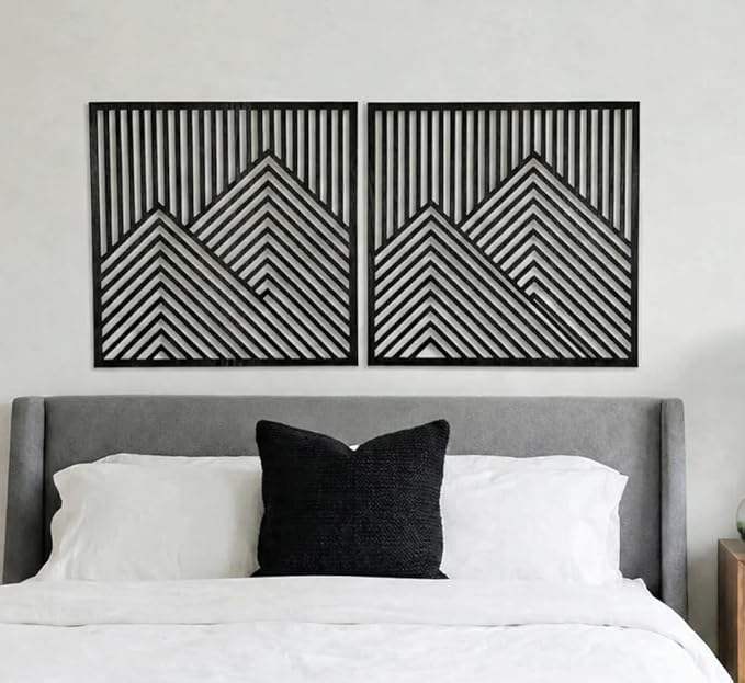 River's Edge Essentials Wood Mountain Wall Decor – Set of 2 Modern Wood Wall Art