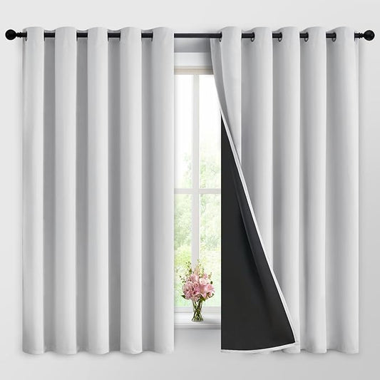 Yakamok 100% Blackout Curtains 63 Inches Long, 2 Thick Layers Heat and Full