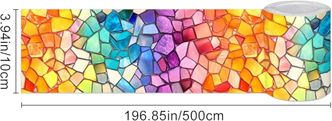 HOMETITUTE Wallpaper Border Peel and Stick Wall Border Rainbow Mosaic Glass