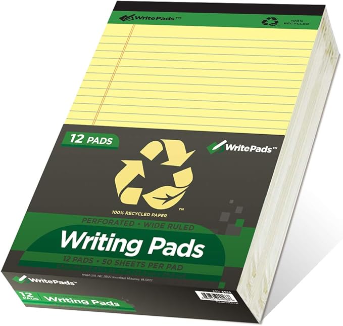 KAISA Legal Pad Writing Pads, 5"x8" Legal Ruled, 8.5"x11.75" Wide Ruled, 56GSM Paper Notepads, 12pads (Canary 24pad, 8.5x11.75inch)
