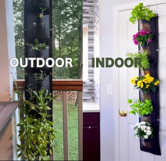 6 Pocket Vertical Grow Bag, Hanging Wall Garden Planter, Indoor Outdoor