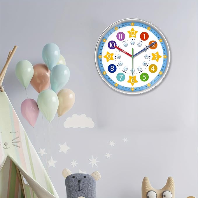 XFM Large Kids Wall Clock 16 Inch Silent Non Ticking Quartz Battery Operated