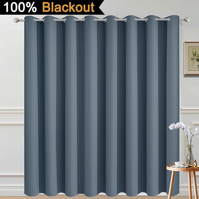 Yakamok Total Blackout Extra Wide Patio Sliding Door Curtains, Grommet Thermal