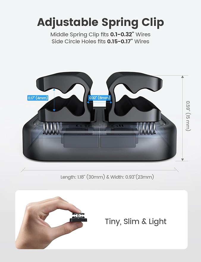 Lamicall Cord Organizer Spring Clip Holder - [1 Small Clip Hold 3 Cords] Desk Cable Management Holder, Adhesive Phone Charger Wire Keeper for Nightstand Office Car, Desk Accessories, 3Pcs