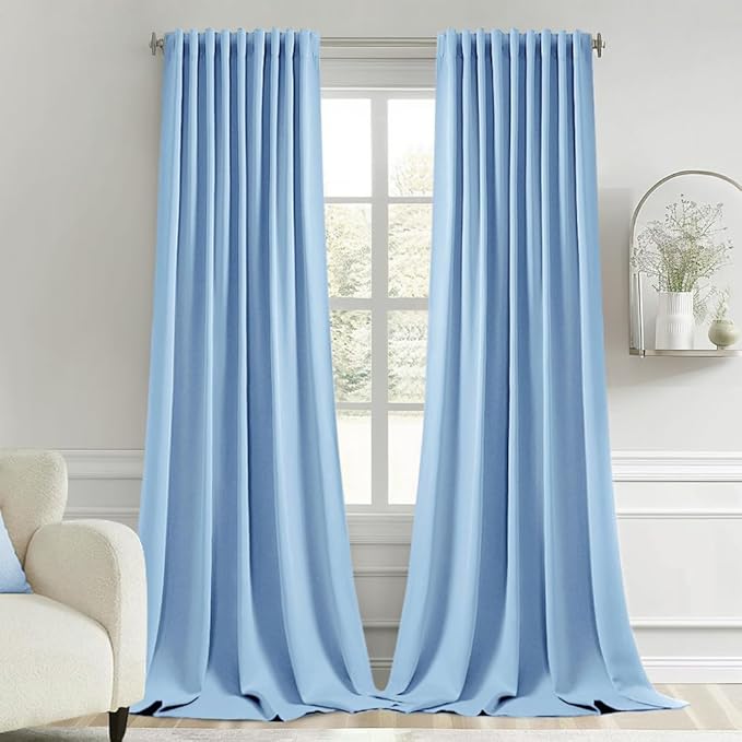 MIULEE Sky Blue Back Tab Blackout Curtains 120 Inch Long 2 Panels Set